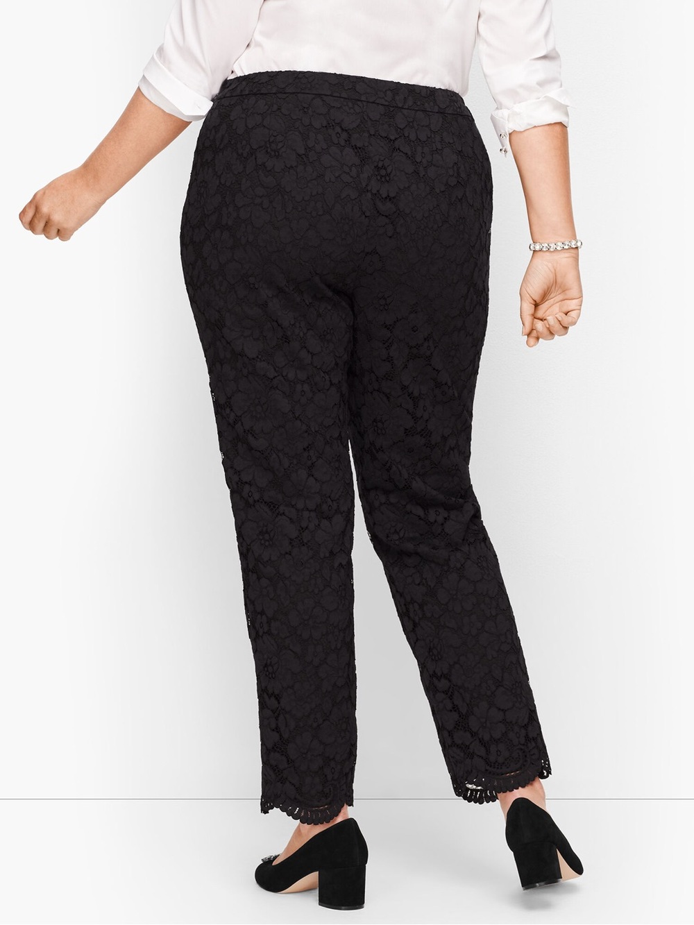 Talbots Plus Size Black Floral Lace Ankle Pants 18W Like New